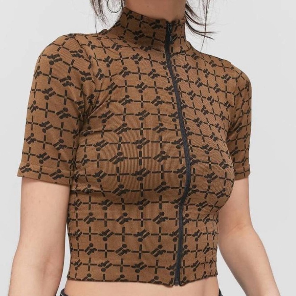 Urban Outfitters Brown and Black Patterned Crop Top